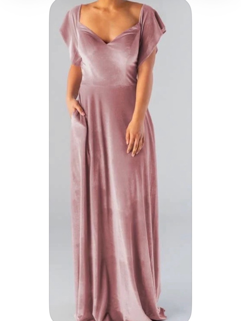 KENNEDY BLUE Evelyn Desert Rose pink velvet full length bridesmaid dress sz 16